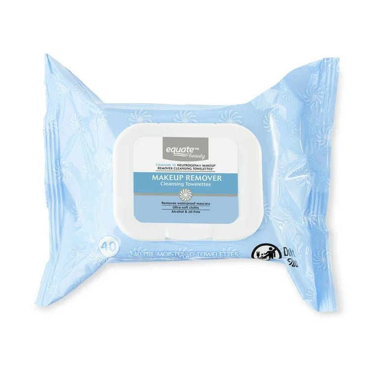 Equate Makeup Remover Cleansing Towelette Wipes, Alcohol Free & Oil-Free, 40 Count, Compare to Neutrogena® Makeup Remover Cleansing Towelettes