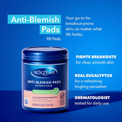 Noxzema Ultimate Clear Face Pads Clears & Prevents Acne Anti-Blemish Made with Over 60% Alcohol 90 Count